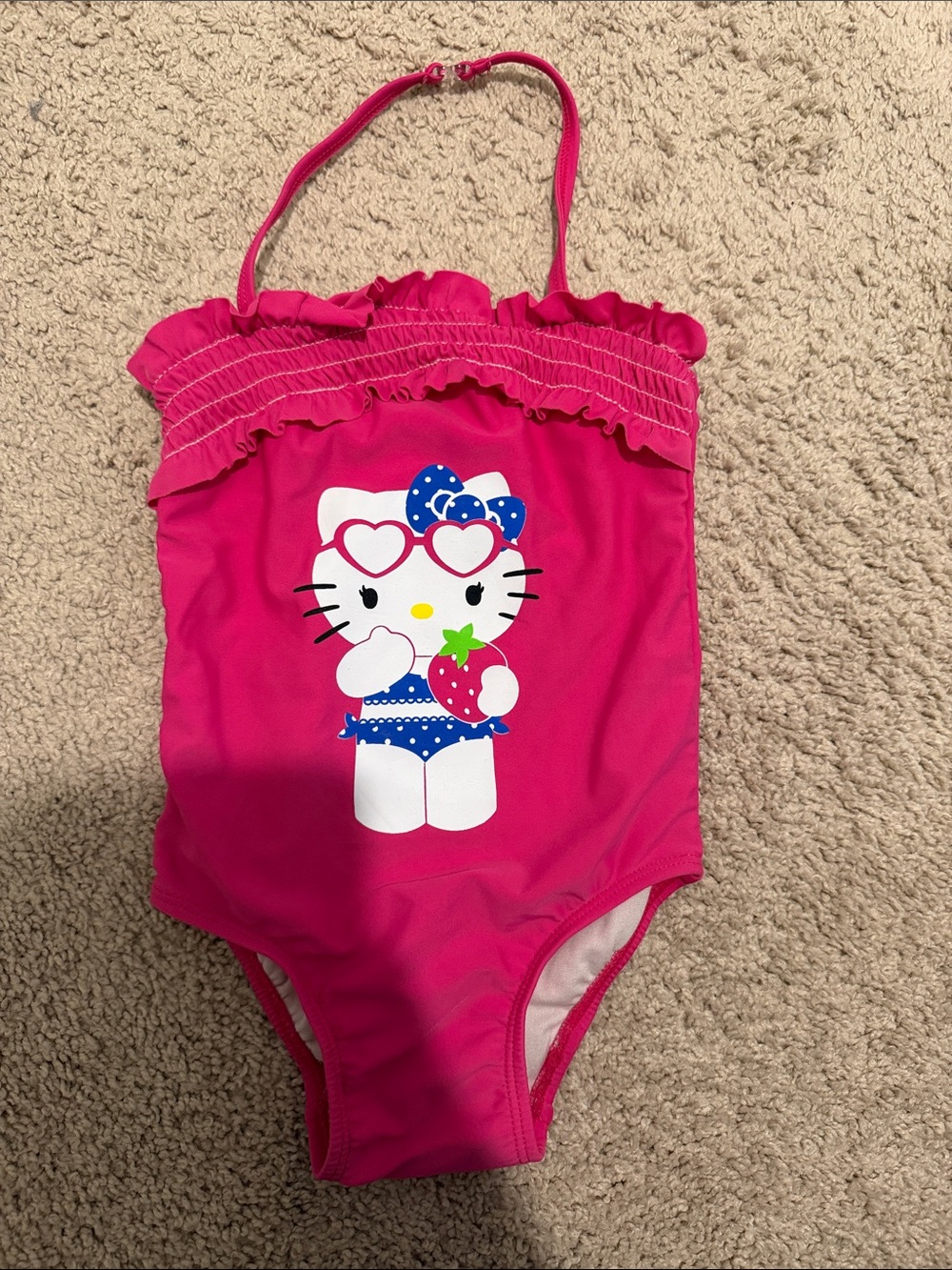 Hello Kitty Hot Pink Girls' One-Piece Swimsuit with Strawberry Graphic